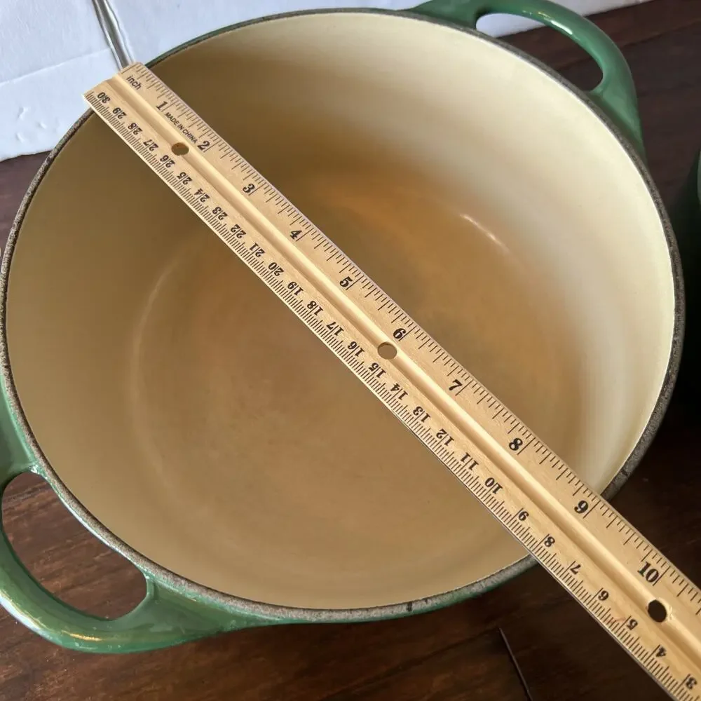 VTG Cousances Le Creuset Green Cast Iron 22 & 18 Set Dutch Oven 3.5 & 1.75 Qt